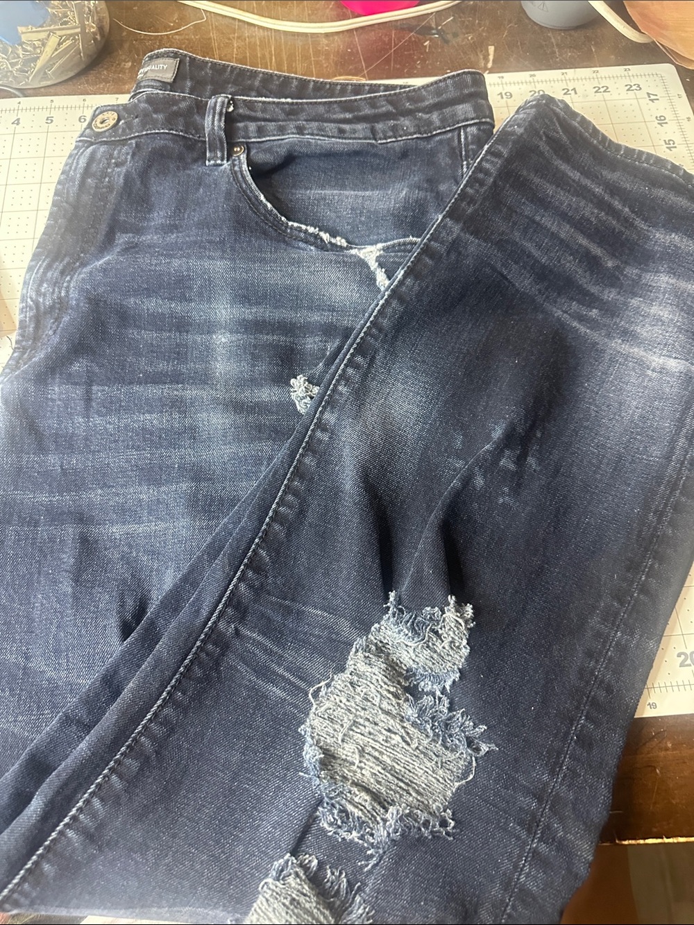 Cult of Individuality Slim Distressed Dark Blue Jeans
